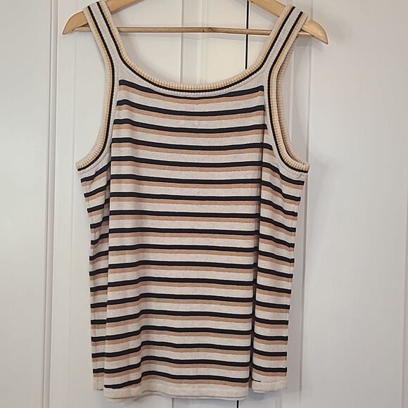 Nic+Zoe Vital Striped Sweater Tank Cream, Black, Mustard, Tan Size L - Picture 7 of 15